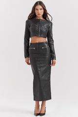 black vegan leather maxi skirt