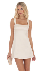 Satin Shift Dress in Champagne