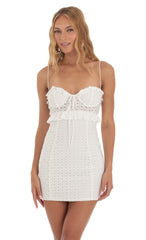Eyelet Ruffle Dress in White