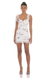 Floral Ruffle Dress in White