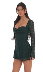 Lace Twist Cutout Dress in Green