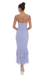 Mesh Ruched Mermaid Midi Dress in Periwinkle