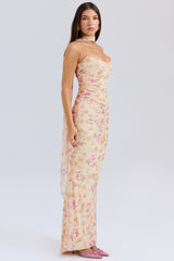 honeyflower print fluted hem maxi skirt