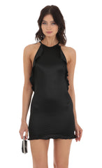Ruffle Halter Dress in Black