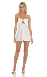 Bow Cutout Strapless Dress in White