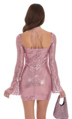 Sequin Long Sleeve Bodycon Dress in Pink