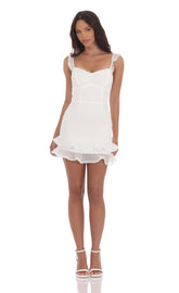 Dotted Ruffle Sweetheart Dress in White