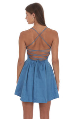 Jacquard Fit and Flare Dress in Blue