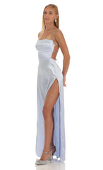 Rhinestone Satin Maxi Dress in Periwinkle
