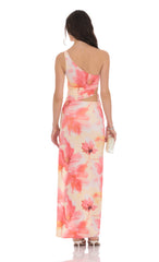 Floral One Shoulder Cutout Maxi Dress in Orange