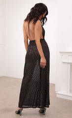 Cowl Neck Maxi Dress in Black Sequin