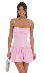 Ruched Bust Bubble Dress in Pink