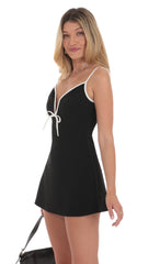 Outline Front Tie Dress in Black
