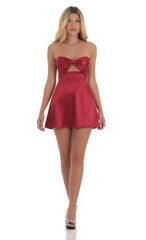 Satin Bow Cutout Strapless Dress in Red