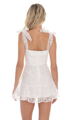 Motif Pattern A-line Dress in White