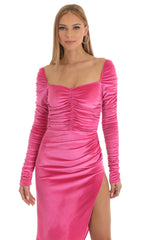 Minerva Velvet Ruched Long Sleeve Midi in