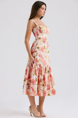 pink peony print cotton midi sundress