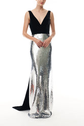 Noir Silver Velvet & Sequin Gown