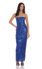 Sequin Pattern Maxi Dress in Royal Blue