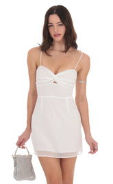 Shimmer Front Twist Dress in White