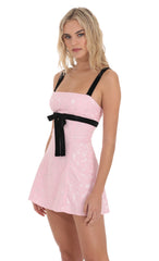Jacquard Velvet Ribbon Dress in Pink