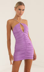 Rhinestone Cutout Bodycon Dress in Purple