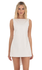 High Neck Back Bow Dress in White
