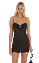 Mesh Front Tie Dress in Black