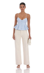 Pinstripe Pleated Flare Top in Sky Blue