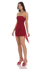 Mesh Draped Strapless Dress in Maroon