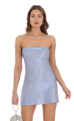 Shimmer Satin Strapless Slip Dress in Blue