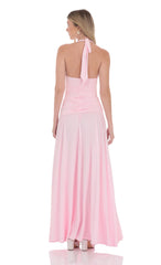 Halter Drop Waist Maxi Dress in Pink
