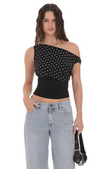 Polka Dot Boat Neck Top in Black