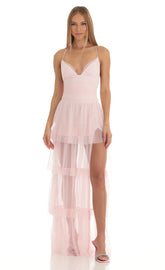 Mesh Maxi Dress in Pink