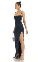 Rhinestone Strap Maxi Dress in Navy