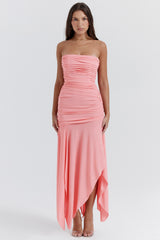 apricot gathered asymmetric dress