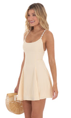 Floral Strap Crossback Fit and Flare Dress in Peach