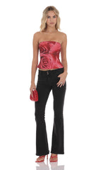 Mesh Rose Ruched Tube Top in Red