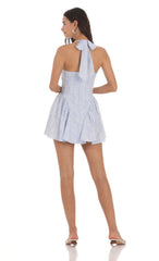 Floral Striped Halter Dress in Blue