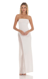 Strapless Mesh Sequin Slit in White