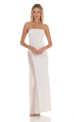 Strapless Mesh Sequin Slit in White