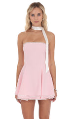 Satin Scarf Strapless Dress in Pink