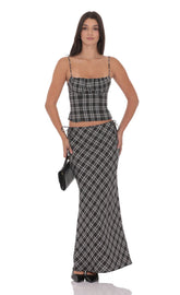Plaid Maxi Skirt in Black
