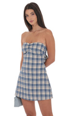 Strapless Plaid Dress in Blue