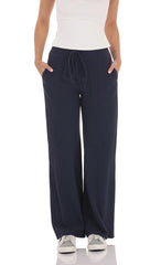 Textured Ribbed Drawstring Pants in Navy