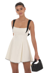 Scallop Hem Fit and Flare Dress in White