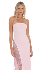 Strapless Lace Embroidered Slit in Pink