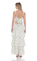 Floral Ruffle Maxi Dress in Pastel Green
