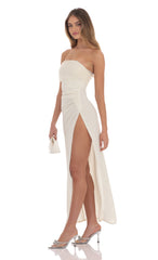 Off Shoulder Tulle Sleeve Maxi Dress in Ivory