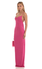 Draped Back Maxi Dress in Pink